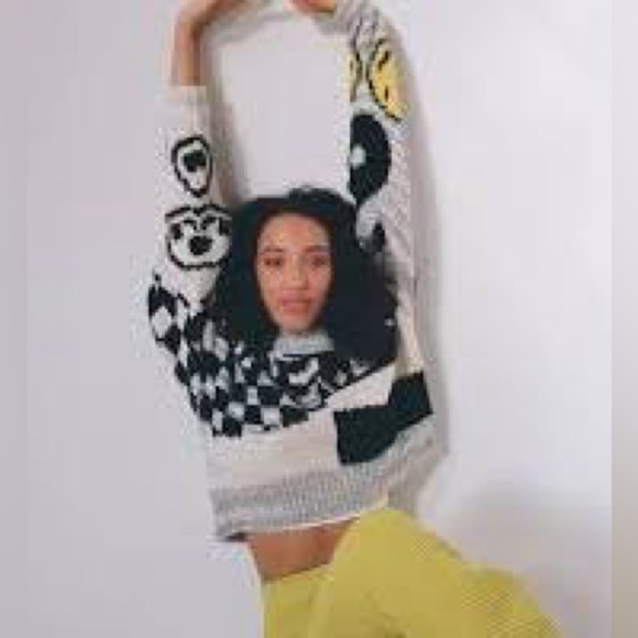 Urban Outfitters Lennon Jacquard Cropped  Black & White Crewneck Sweater Size XS - Picture 7 of 16